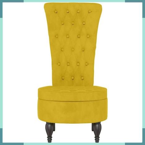 352469 Chaise à dossier haut jaune velours conception de bouton (1/5)