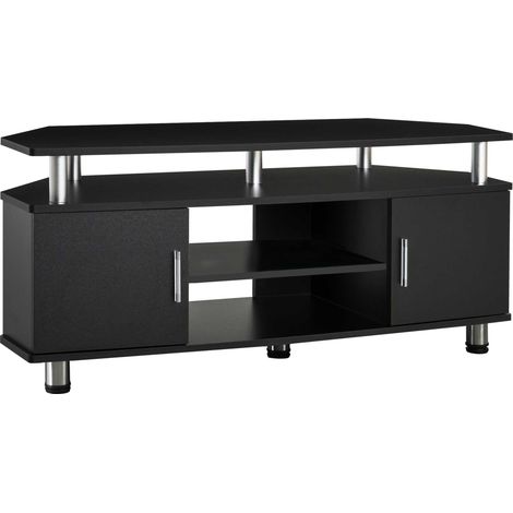 Meuble TV Classique Noir avec 2 étagères et 2 armoires, support pour écran mobile, idéal salon