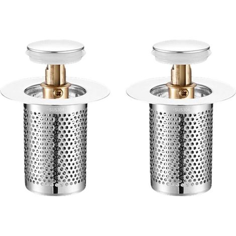 Crépine De Vidange - Acier Inoxydable - Universelle Pour Évier Cuisine Baignoire Siphon Sol - Pop Up - Lot De 2 (1/3)