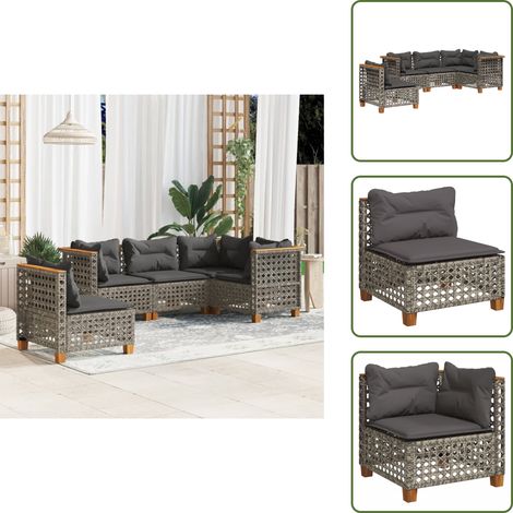 Salon de jardin 5 pcs avec coussins gris résine tressée - Ensemble Salon De Jardin - Canapé Extérieur - Meuble De Jardin - Mobilier De Jardin - Salon De Jardin Pliable (1/5)