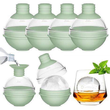 Grands moules à glaçons en silicone pour cocktails Whisky - Lot de 4 avec couvercle en entonnoir 2-en-1 - grand moule à glaçons de 6 cm - formes de glaçons rondes - Dépose facile (1/5)