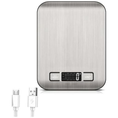 Elektronische Küchenwaage, Mini-Präzisionswaage aus Edelstahl, tragbares 1-Gramm-Gewicht, Messwerkzeug zum Kochen und Backen, wiederaufladbar (10 kg).