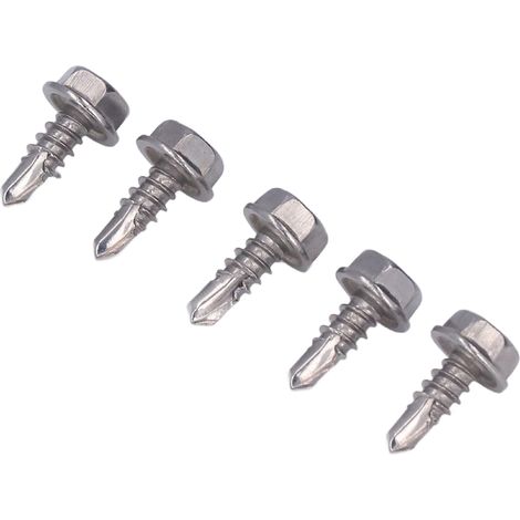 Lot de 50 vis autotaraudeuses à rondelle hexagonale en acier inoxydable 4,8x13mm fixation argent (1/5)