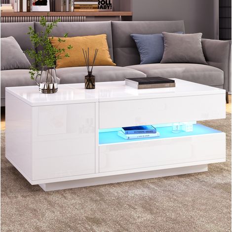 tavolo soggiorno 90x50 elevabile LED cassetto bianco OKMYHOME (1/5)