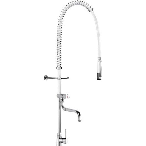 Delabie – Mitigeur de cuisine monobloc blanc 110,5-122,5 cm – Douchette anti-tartre avec jet réglable – Débit 16L/min pour prélavage professionnel (1/5)