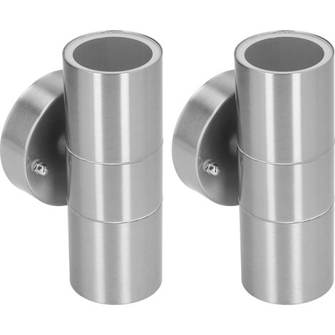 Lot de 2 appliques murales extérieures cylindriques LED étanches GU10 en acier inoxydable, pour jardin, villas et salons (220-240 V, couleur acier inoxydable). (1/5)