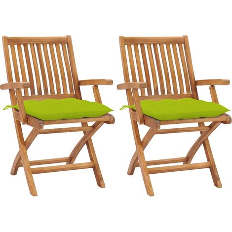 vidaXL Sillas plegables (2 unidades) con cojines verde brillante, de madera maciza de teca. (1/5)