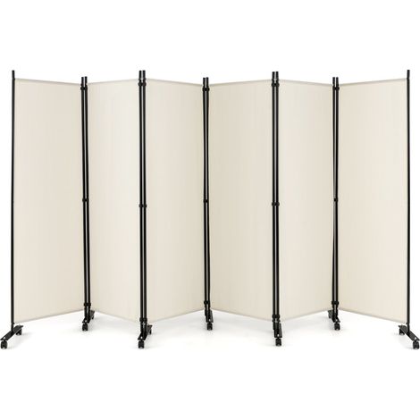 Biombo enrollable 334,5 x 30 x 172 cm protección visual fácil de mover diseño moderno poliéster beige 200013045