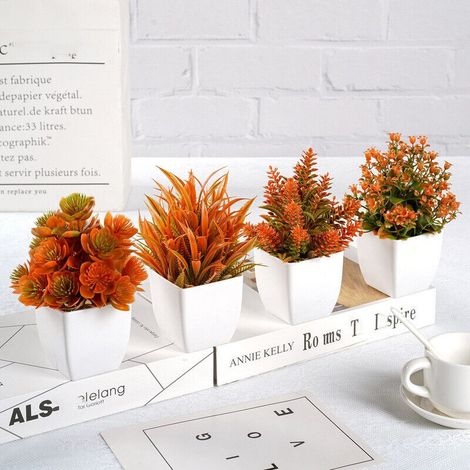 4 plantes artificielles miniatures – Fleurs réalistes pour décoration intérieure, salon et espace de travail, taille 11 × 16,5 cm (1/4)
