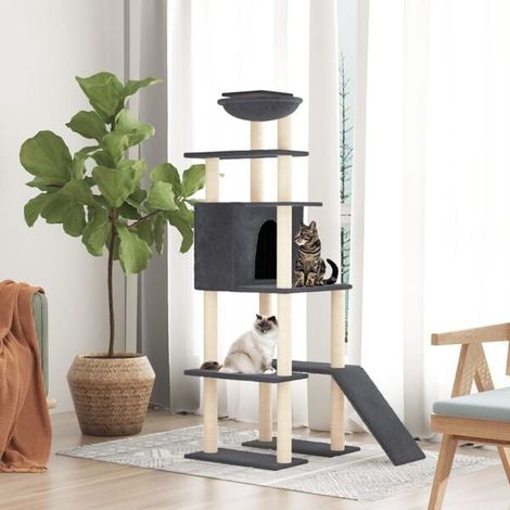 Arbre à chat avec poteaux en sisal, gris foncé, 166 cm