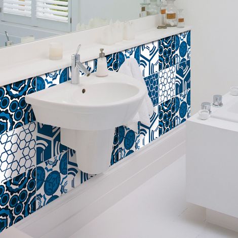 Stickers muraux - Sticker Mural Carrelage adhésif Cuisine Salle de Bain - 9 STICKERS CARRELAGES ETHNIQUE NARA - 9stickers15x15cm (1/5)