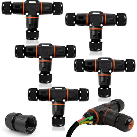 5 Pièces Boîte de jonction IP68 Connecteur étanche T Câble 3 voies Ø 3-12 mm Extérieur