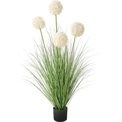 Artificial Potted Plant Green Grass White Reed Flower Guelder Rose and Black Plastic Pot 120 cm Decorative Home Accessory SNOWBALL BUSH (1/5)
