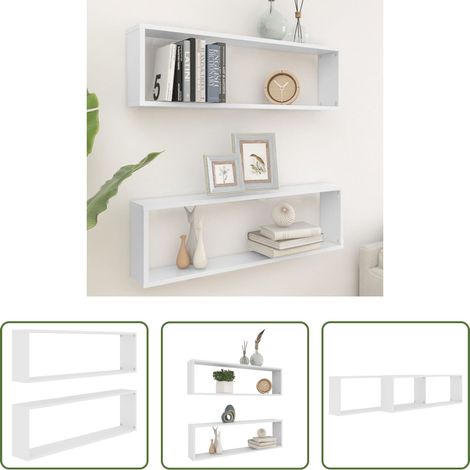 Rangement mur - Étagères cube murales 2 pcs blanc 100x15x30cm bois d'ingénierie (1/5)