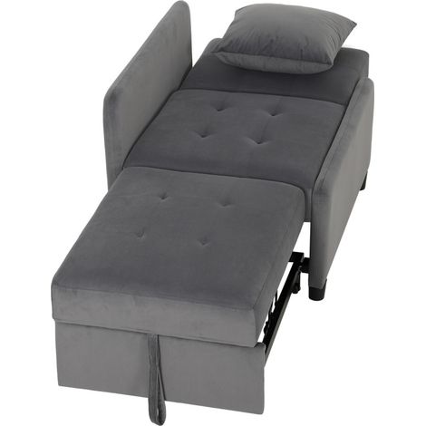 Fauteuil lit Heleier convertible inclinable velours gris foncé (1/5)