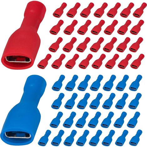 60 Pièces Cosses Electriques a Sertir 6,3 x 0,8 mm Bleu pour 1.5-2.5mm² (16-14 AWG),6,3 x 0,8 mm Rouge pour 0,5-1,5 mm² (22-16 AWG),Cosse à Sertir,Cosses Electriques Isolée a Sertir (1/5)
