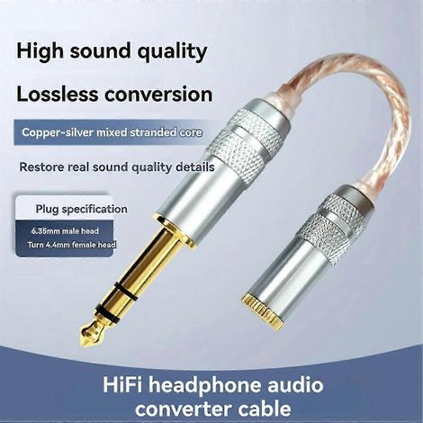 Câble adaptateur audio, 4,4 mm femelle vers 6,35 mm mâle-femelle, câble convertisseur audio stéréo symétrique HiFi. (1/3)