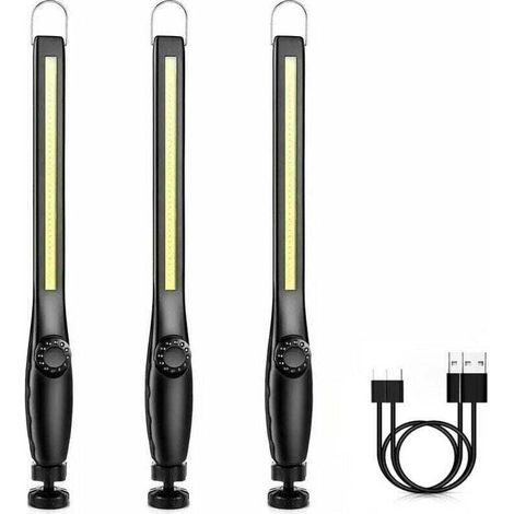 Baladeuse led Mecanicien Lampe Atelier Chantier Rechargeable Lampe Garage Magnetique Lampe de Travail Aimantée led Portable Rechargeable Puissante [3 Pièces] [Classe énergétique A+++]