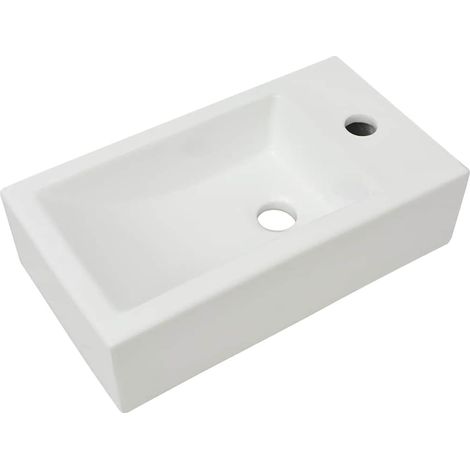 Waschbecken/Waschmuschel/Waschtisch Rechteckig mit Hahnloch Keramik Weiß 46x25,5x12 cm (1/5)
