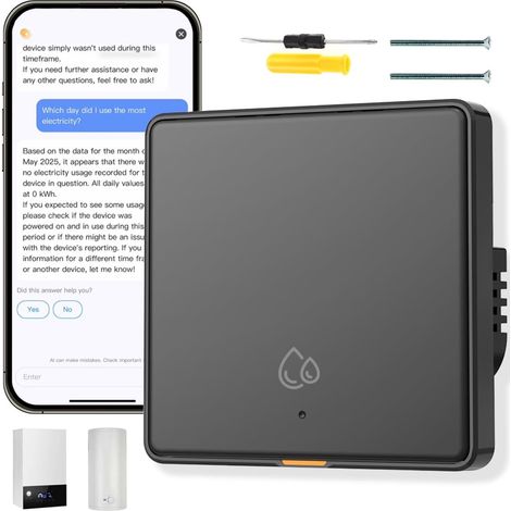 Chauffe-eau Electrique Interrupteur intelligent 20A 4000W WiFi Interrupteur pour Chauffe-eau Electrique avec statistiques de consommation électrique de l'assistant AI, noir (1/5)