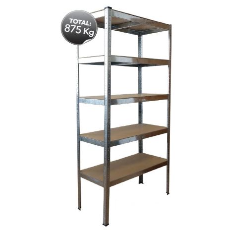 Kit e'tage're Robustus cinq e'tage'res cm 90x40x180h en tole galvanise'e avec tiges casse'es capacite' 175 kg par e'tage're