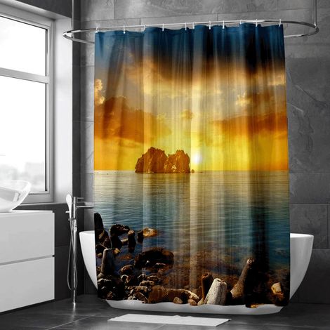 Rideau de douche motif vallée et montagnes lointaines, tissu salle de bain imperméable, 90x180 cm (1/5)