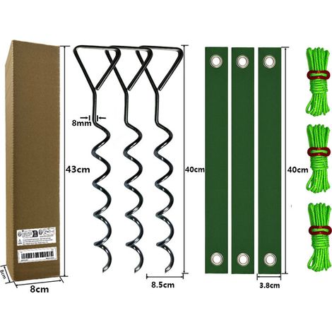 Kit de fixation d'arbres robuste comprenant 9 piquets de sol en spirale noire de 40 cm, sangles d'attache d'arbres robustes, utilisées pour la protection contre les ouragans, le redressement des arbre