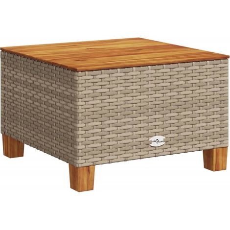 Table de jardin Table d'extérieur beige 55x55x36 cm résine tressée et bois acacia (1/5)