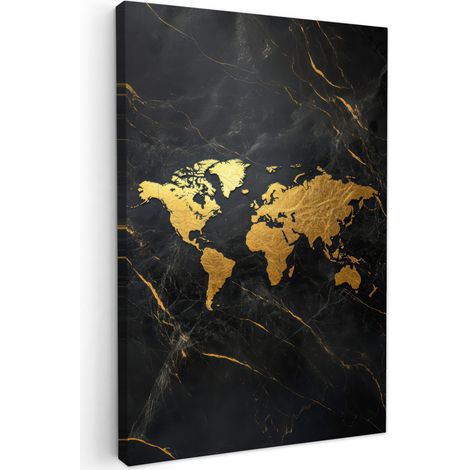 TABLEAU SUR TOILE Carte du monde - Or - Marbre Cadre Décoration Murale 40x60 cm