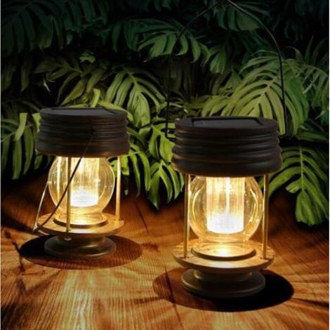 Dekorative Outdoor-Garten Solar Laterne wasserdicht IP44 2er-Set Vintage Vintage Solar Laternen LED-Leuchten Tischlampe für Baum Terrasse Rasen Flur Gang (warmes Licht) (1/4)