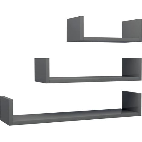 Maison Exclusive - Wandregal 3 Stk. Hochglanz-Grau Holzwerkstoff