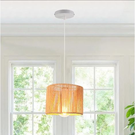 Suspension Luminaire Industriel,Lustre Vintage en Rotin et Métal Abat-jour Design Géométrie E27 Plafonnier pour Salon Chambre (1/5)