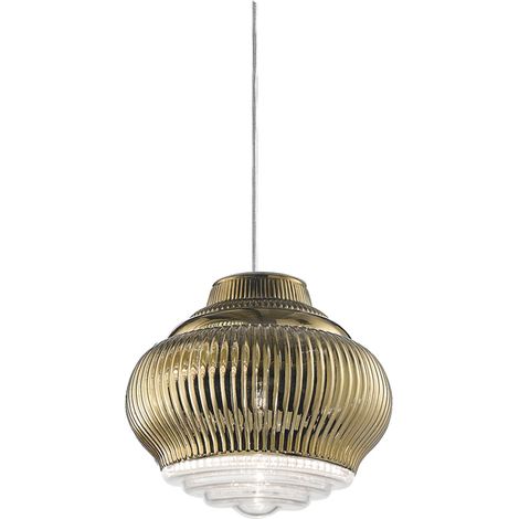 Bonnie Lampada a sospensione con diffusore in vetro soffiato oro antico lavorato a mano rigadin, diametro 27,5 cm, attacco E27 per uso modulare