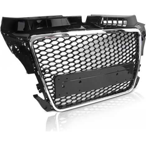 Calandre pour Audi A3 8P de 2008 a 2012 Look Sport Noir Chrome PDC-42225445