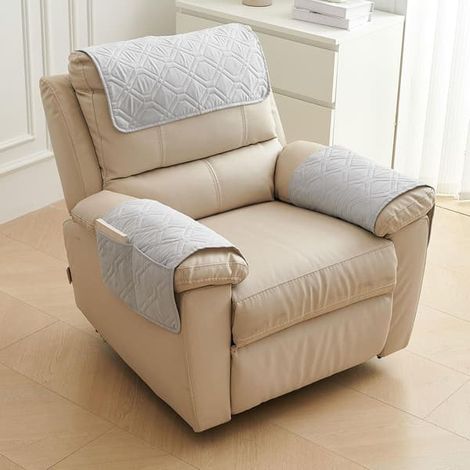 Housses d'accoudoirs, housses de fauteuils inclinables, housses d'accoudoirs de canapé, housses de canapé imperméables et antidérapantes, avec poches latérales - gris clair (1/4)