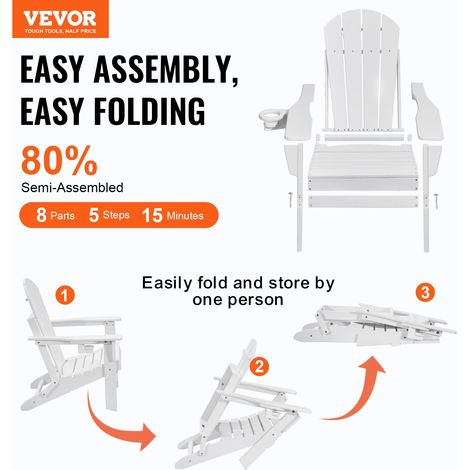 Chaise Adirondack en Plastique, Lot de 2, Fauteuil de Jardin Pliant Portable, Charge 181,4 kg, avec Porte-Gobelet, Accoudoir Relaxa… (1/5)