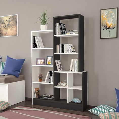 Bibliothèque Étagère Murale avec étagères, pour Salon, Bureau, Noir, Blanc en Bois, 102,2 x 22 x 160,8 cm (1/3)