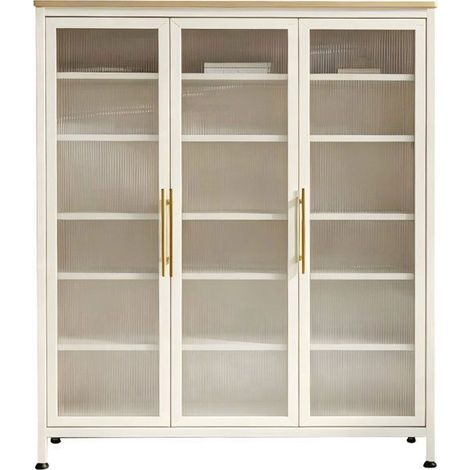 Rangement à chaussures blanc 7 étages armoire vitrée 3 portes fermée (1/5)