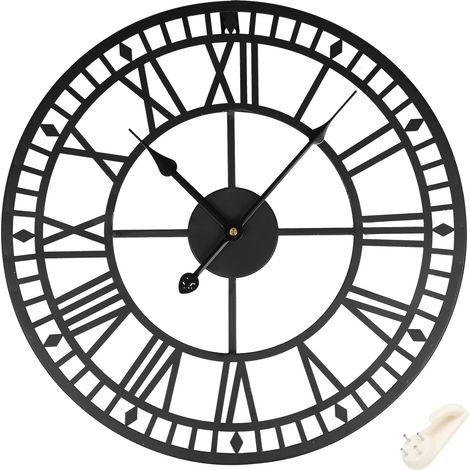 Horloge Murale - Noir - Fer Forgé - Cadran Romain Silencieux 40cm Déco Salon (1/5)
