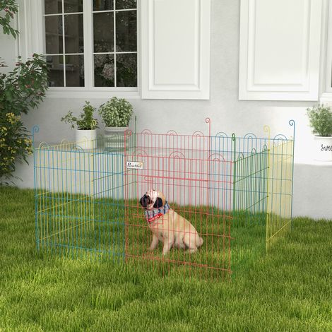 Parque Plegable para Perros de 8 Paneles Ø156x60 cm Valla Metálica con Puerta Estacas Interior Exterior Multicolor (1/5)
