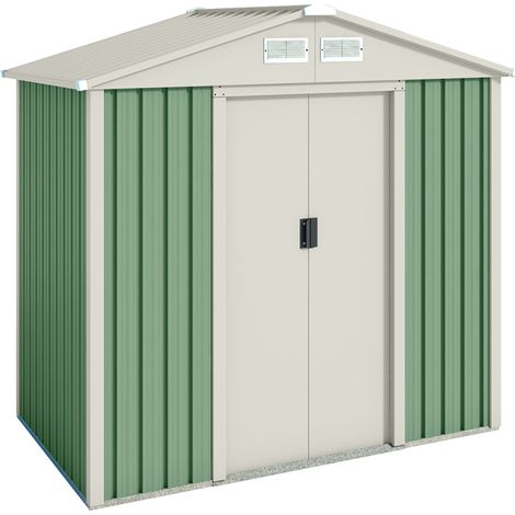 Hoggar – Abri de jardin métal 2.43m2 – Panneaux acier galvanisé anti-corrosion – Toit à pignon – Double porte coulissante 1.58m – Garantie 10 ans