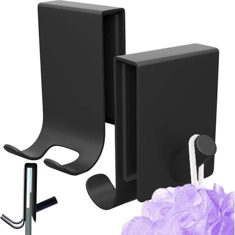 Duschhandtuchhaken, Set mit 2 kombinierten Handtuchhaken, Handtuchhaken zum Aufhängen ohne Bohren, Rasiererhalter (Schwarz, mit rutschfestem Schaumstoff) (1/4)