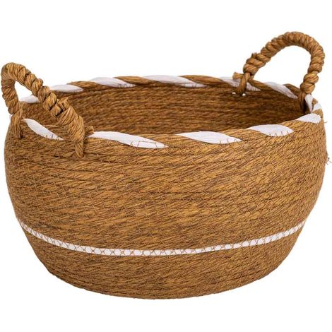 Capazo fibra natural tejido artesanal marrón 30x18x26 (1/5)