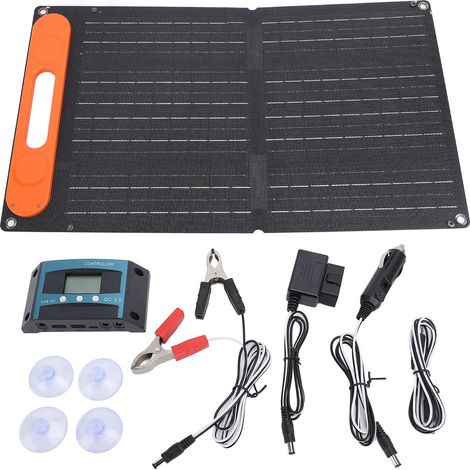 Ortviai Panneau Solaire Portable 60 W 12 V avec Contrôleur MPPT 30 A pour Camping, Caravane et Bateau (1/5)
