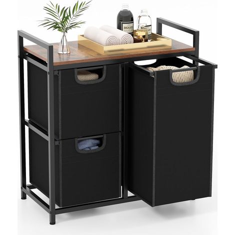 COSTWAY Cesto Ropa Sucia para la Colada, Cesto Independiente para Ropa Sucia con Estante y Bolsas Extraíbles, Organizador Cubo Mueble Ropa Limpia para Cuarto de Lavado, Baño, Dormitorio (3 bolsas) (1/5)