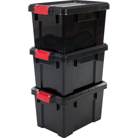 Iris Ohyama, Plastik-Garagenaufbewahrungsboxen, 21L, Set von 3, Schwarz, SK-210