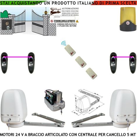 Cancello Elettrico Kit Motori a Braccio Articolato 24 V 2 Ante da 0,5 a 2,5 MT Centrale 220/24 V Selettore 3 Radiocomandi Faro 2 Coppie Fotocellule (1/4)