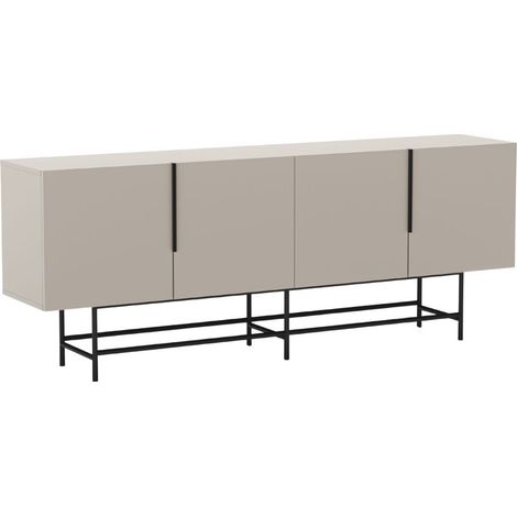 Buffet 4 portes en mélaminé beige et piètement et poignées en métal laqué noir - ALDINE