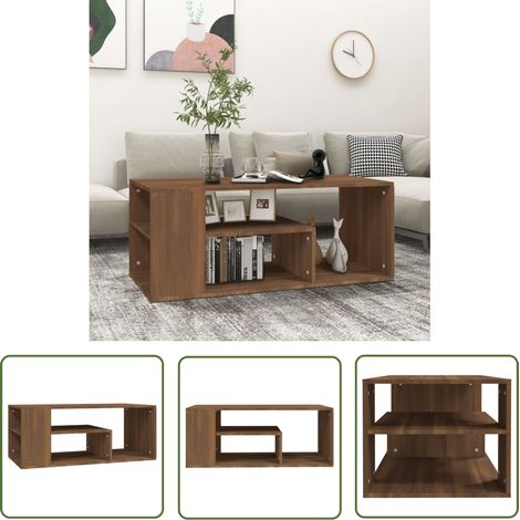 The Living Store Table basse Chêne marron 100x50x40 cm Bois d'ingénierie - Table Basse - Meuble Salon - Table D'appoint - Table Ronde - Bois D'ingénierie