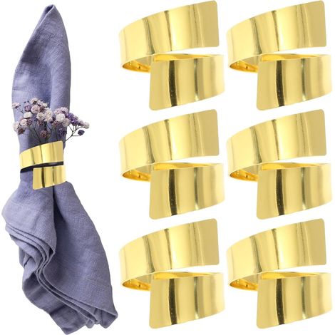 Lot de 12 ronds de serviette en métal doré élégants pour mariage, dîner et fête (1/5)
